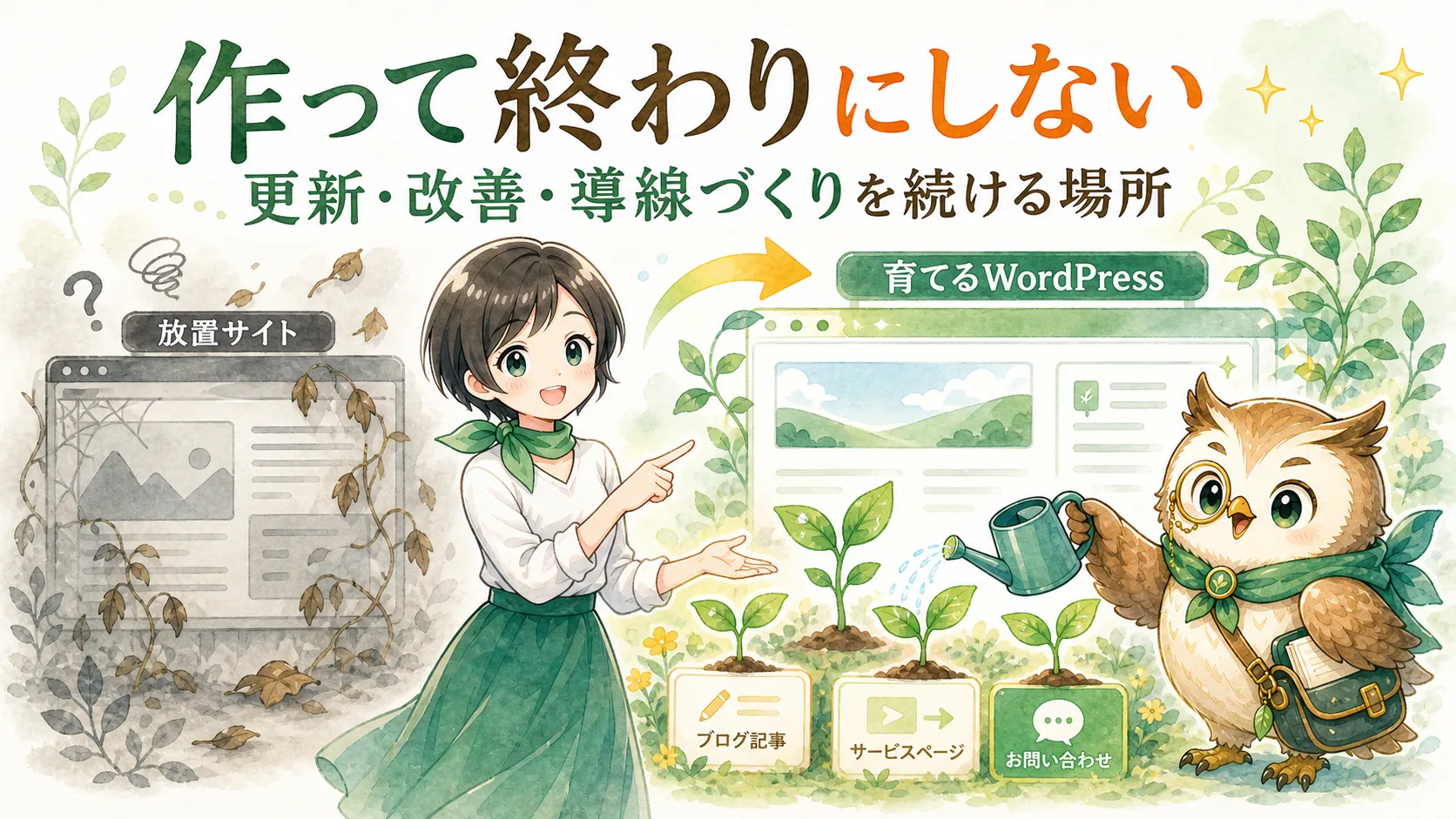 WordPressを作って終わりにせず更新と改善を続けるイメージ